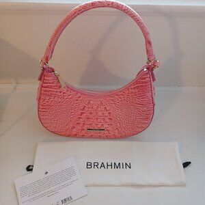 Brahmin Small Bekka Coral Pink Punch Melbourne Croc Print Shoulder Bag Purse
